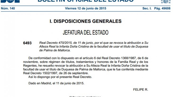 La Infanta Cristina sin el Ducado de Palma